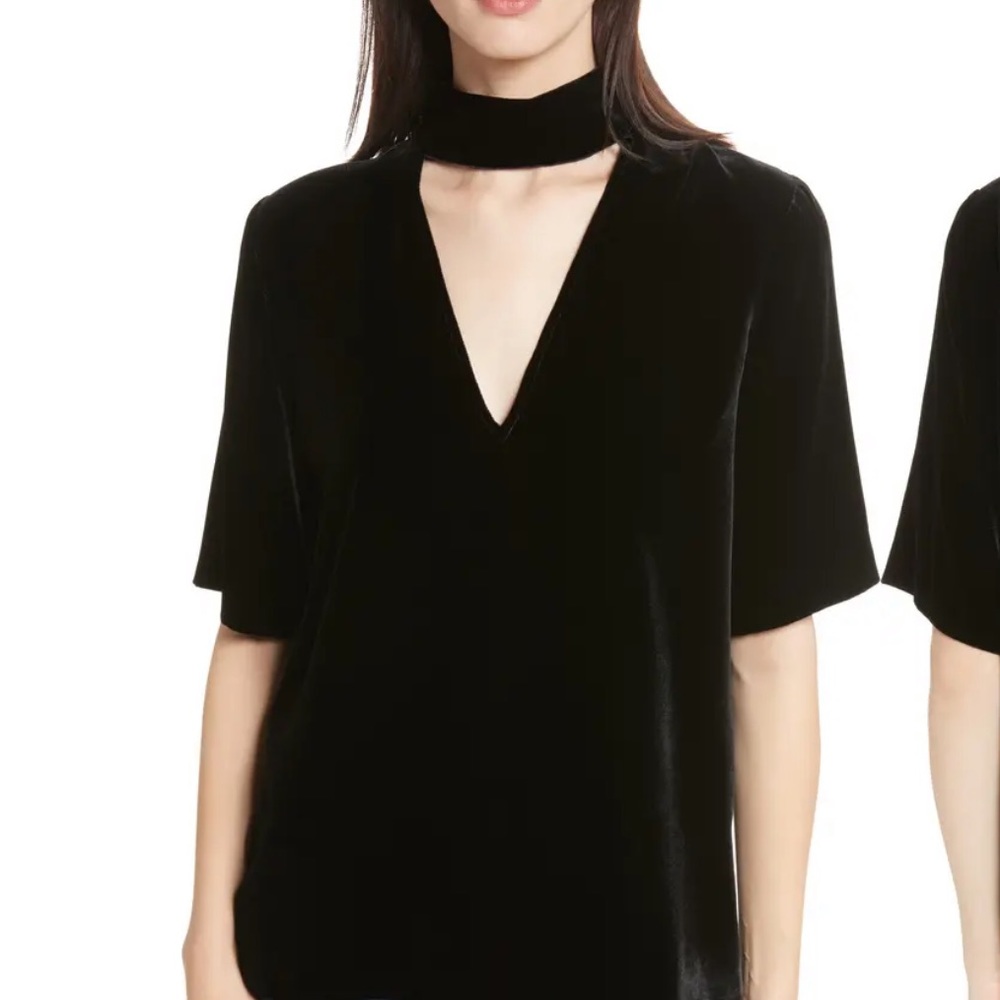 Theory Choker Collar V-Neck Velvet Top